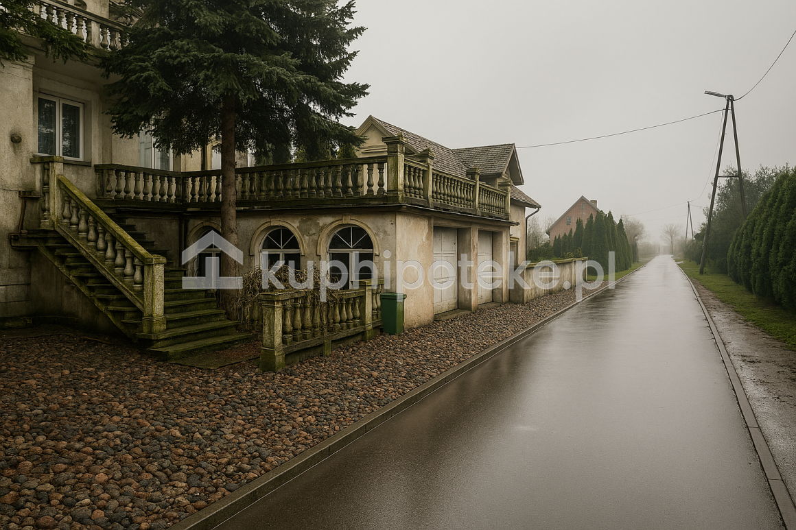 Dom jednorodzinny Nowa Pasłęka widok od frontu budynku - sprzedaż wierzytelności hipotecznej